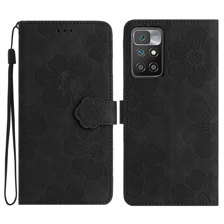 For Xiaomi Redmi 10 Flower Embossing Pattern Leather Phone Case(Black) - Xiaomi Cases by buy2fix | Online Shopping UK | buy2fix