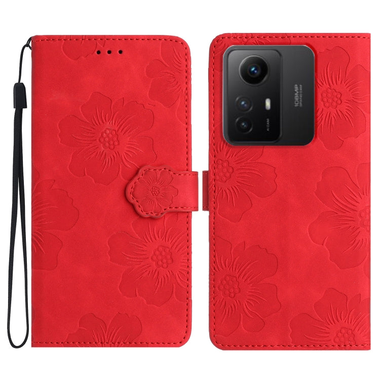 For Xiaomi Redmi Note 12S Flower Embossing Pattern Leather Phone Case(Red) - Xiaomi Cases by buy2fix | Online Shopping UK | buy2fix