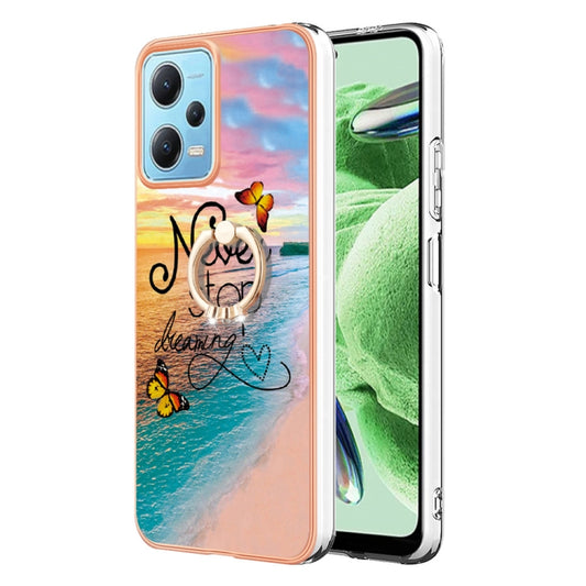 For Xiaomi Redmi Note 12 5G Global/Poco X5 5G Electroplating IMD TPU Phone Case with Ring(Dream Butterfly) - Note 12 Cases by buy2fix | Online Shopping UK | buy2fix