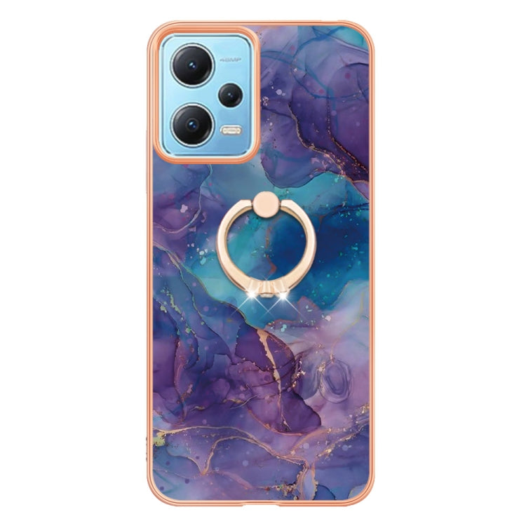 For Xiaomi Redmi Note 12 5G Global/Poco X5 5G Electroplating Marble Dual-side IMD Phone Case with Ring(Purple 016) - Note 12 Cases by buy2fix | Online Shopping UK | buy2fix
