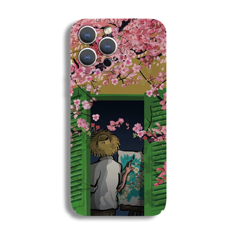 For iPhone 12 mini Precise Hole Oil Painting Pattern PC Phone Case(Peach Blossom) - iPhone 12 mini Cases by buy2fix | Online Shopping UK | buy2fix