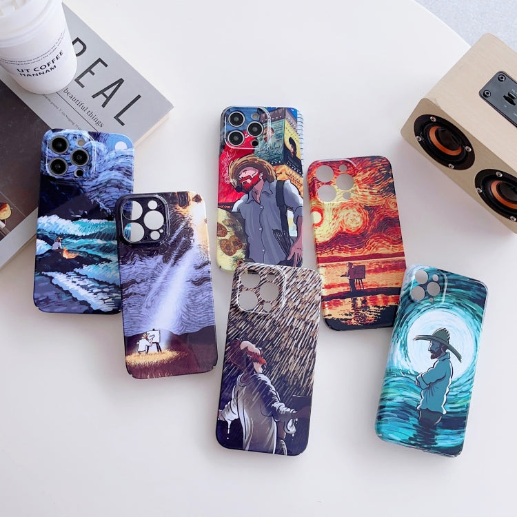 For iPhone 12 Precise Hole Oil Painting Pattern PC Phone Case(Rain) - iPhone 12 / 12 Pro Cases by buy2fix | Online Shopping UK | buy2fix