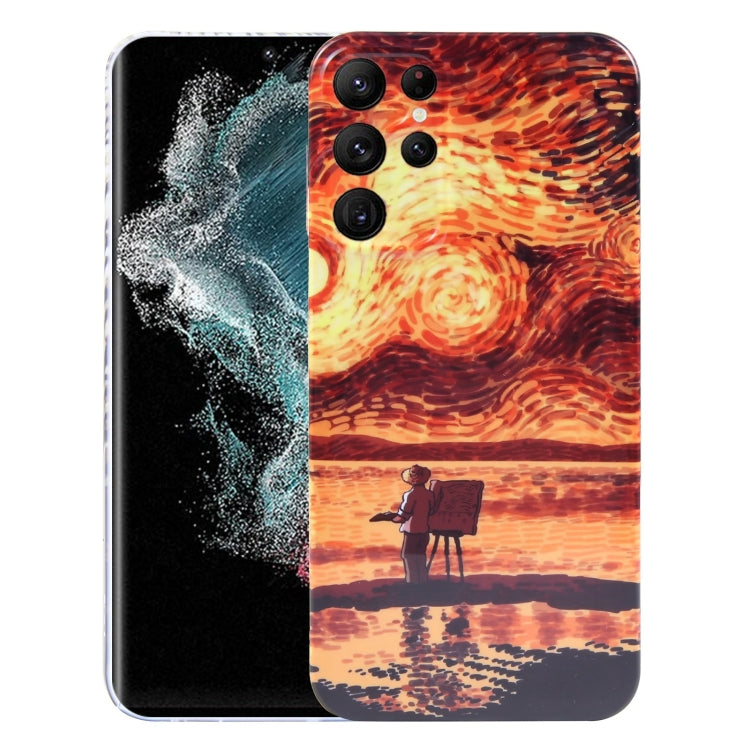 For Samsung Galaxy S22 Ultra 5G Precise Hole Oil Painting Pattern PC Phone Case(Sunset) - Galaxy S22 Ultra 5G Cases by buy2fix | Online Shopping UK | buy2fix