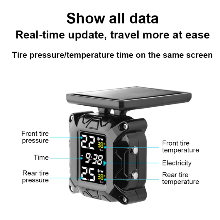 M9 Color Screen Motorcycle Solar Wireless Tire Pressure Monitor With Rear Mirror Bolt Mount - Electrical System by buy2fix | Online Shopping UK | buy2fix