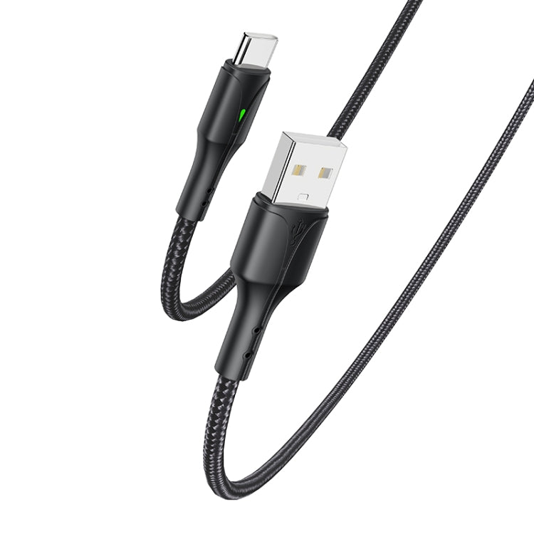 YESIDO CA97 2.4A USB to Type-C Braided Charging Data Cable with Indicator Light, Length:1.2m(Black) - USB-C & Type-C Cable by Yesido | Online Shopping UK | buy2fix