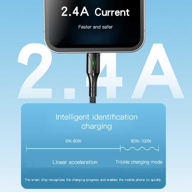 YESIDO CA97 2.4A USB to Type-C Braided Charging Data Cable with Indicator Light, Length:1.2m(Black) - USB-C & Type-C Cable by Yesido | Online Shopping UK | buy2fix