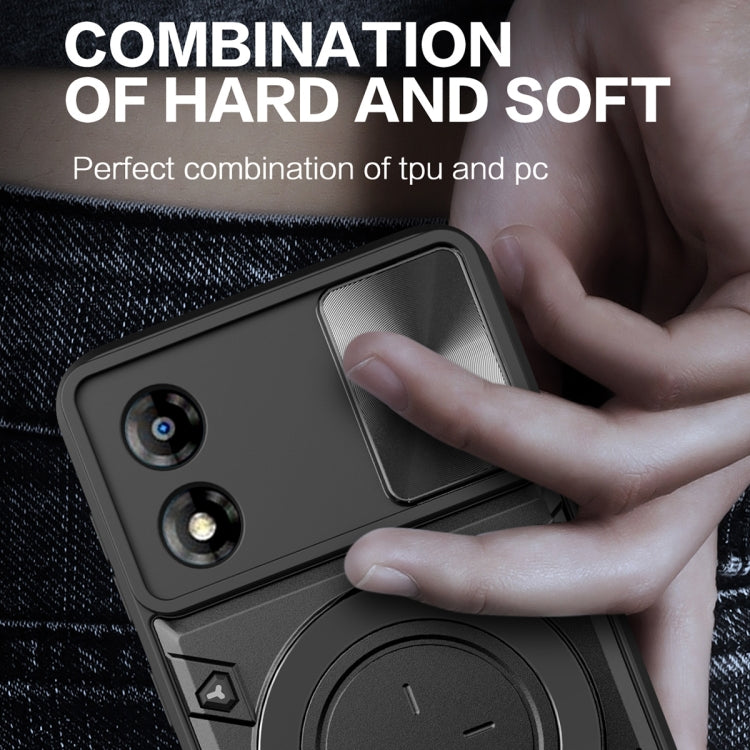 For Motorola Moto E13 CD Texture Sliding Camshield Magnetic Holder Phone Case(Black) - Motorola Cases by buy2fix | Online Shopping UK | buy2fix