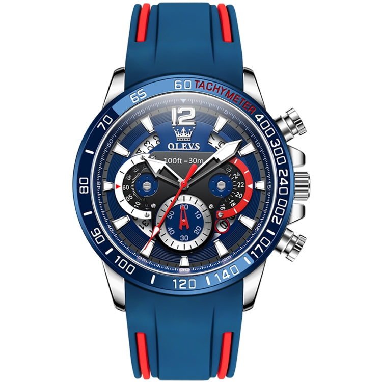 OLEVS 9936 Men Multifunctional Sports Waterproof Quartz Watch(Blue) - Silicone Strap Watches by OLEVS | Online Shopping UK | buy2fix