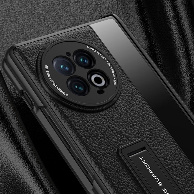For vivo X Fold2 GKK Integrated Fold Hinge Leather Phone Case with Holder(Carbon Fibre Black) - vivo Cases by GKK | Online Shopping UK | buy2fix