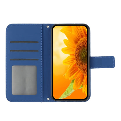 For iPhone 15 Pro Max Skin Feel Sun Flower Embossed Flip Leather Phone Case with Lanyard(Dark Blue) - iPhone 15 Pro Max Cases by buy2fix | Online Shopping UK | buy2fix