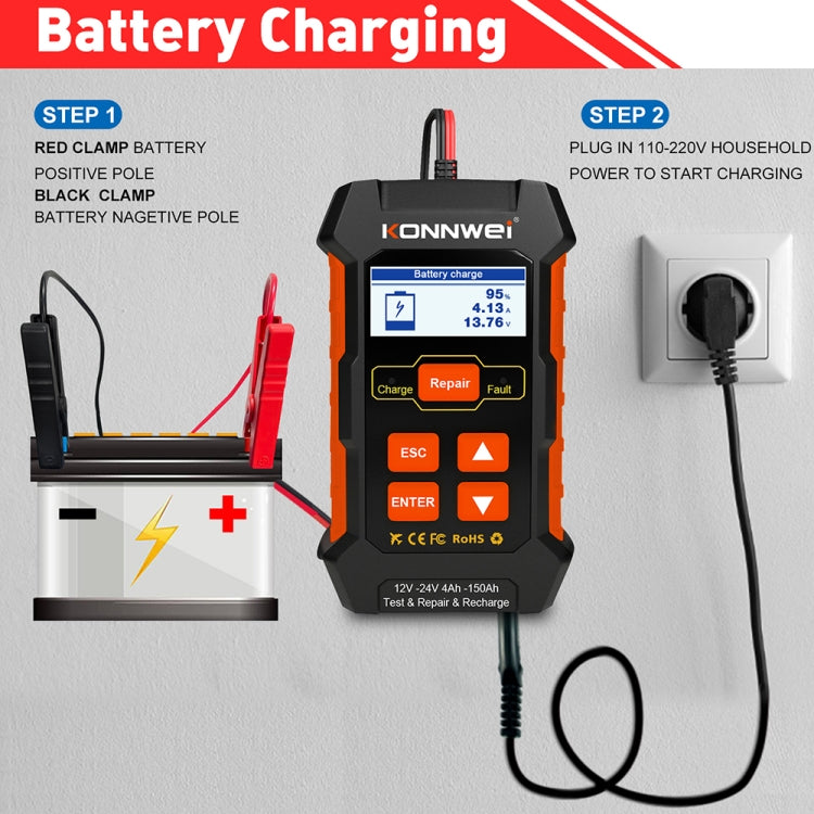 KONNWEI KW520 12V / 24V 3 in 1 Car Battery Tester with Detection & Repair & Charging Function(UK Plug) - Code Readers & Scan Tools by KONNWEI | Online Shopping UK | buy2fix