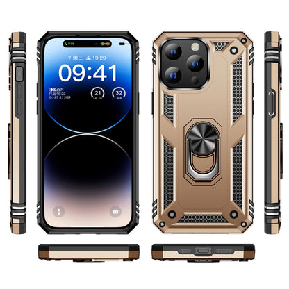 For iPhone 15 Pro Shockproof TPU + PC Phone Case with Holder(Gold) - iPhone 15 Pro Cases by buy2fix | Online Shopping UK | buy2fix
