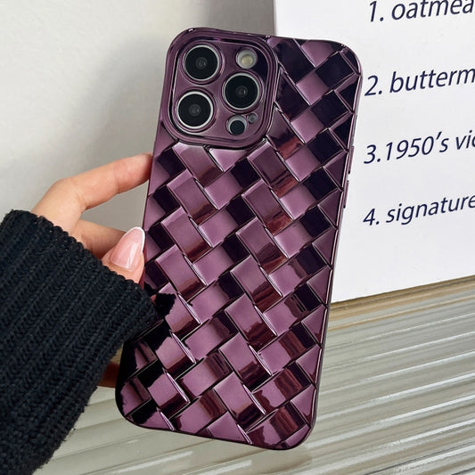 For iPhone 15 Pro Max Retro Weave Texture Electroplating Phone Case(Purple) - iPhone 15 Pro Max Cases by buy2fix | Online Shopping UK | buy2fix