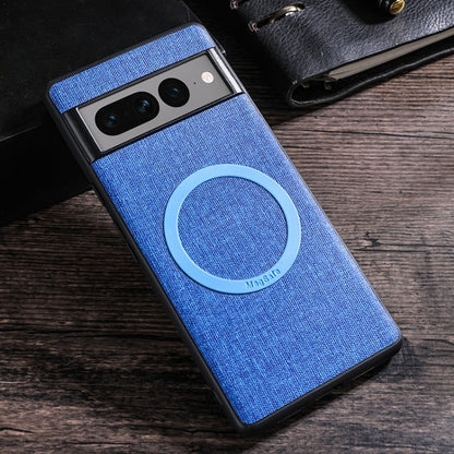 For Google Pixel 8 Magsafe Magnetic Ring Cloth Texture Phone Case(Blue) - Google Cases by buy2fix | Online Shopping UK | buy2fix