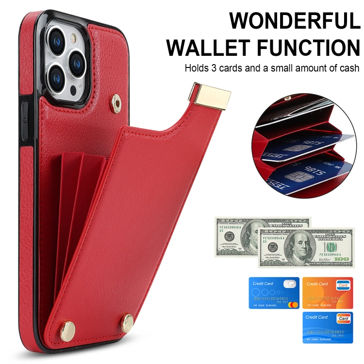 For iPhone 14 Pro Metal Buckle Card Slots Phone Case(Red) - iPhone 14 Pro Cases by buy2fix | Online Shopping UK | buy2fix