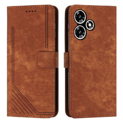 For Infinix Hot 30 Play NFC Skin Feel Stripe Pattern Leather Phone Case with Lanyard(Brown) - Infinix Cases by buy2fix | Online Shopping UK | buy2fix