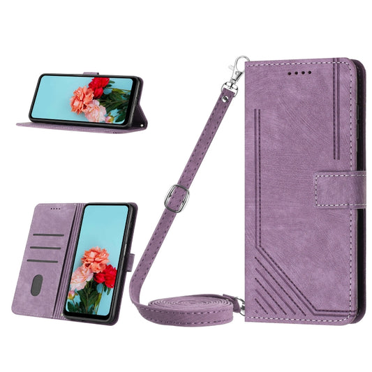 For Infinix Hot 30 Skin Feel Stripe Pattern Leather Phone Case with Lanyard(Purple) - Infinix Cases by buy2fix | Online Shopping UK | buy2fix