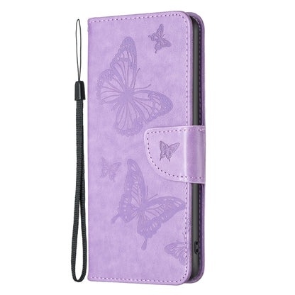 For iPhone 15 Embossing Two Butterflies Pattern Leather Phone Case(Purple) - iPhone 15 Cases by buy2fix | Online Shopping UK | buy2fix