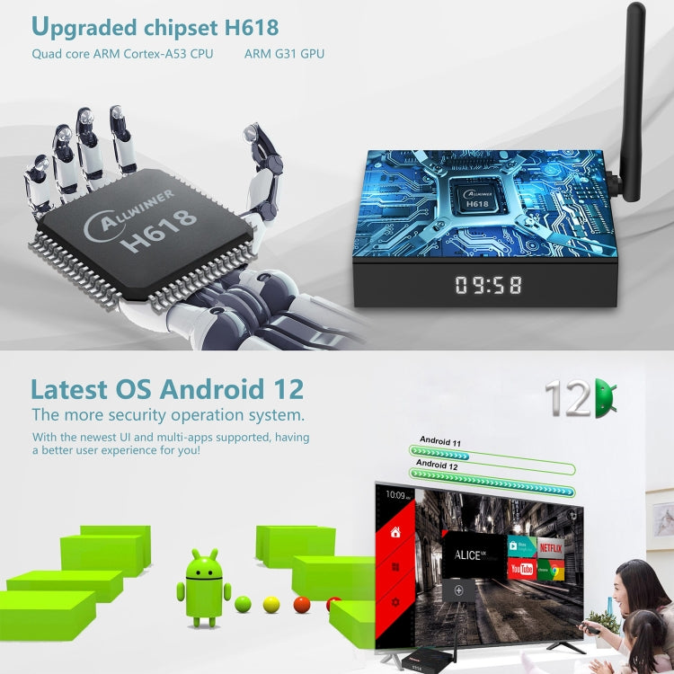 H618-TX68 Android 12.0 Allwinner H618 Quad Core Smart TV Box, Memory:4GB+64GB(EU Plug) - Allwinner H6 by buy2fix | Online Shopping UK | buy2fix