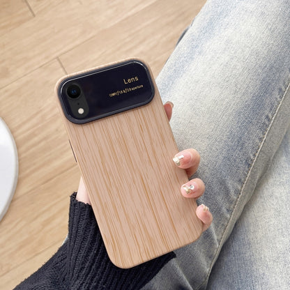 For iPhone XR Wood Grain TPU Phone Case with Lens Film(Khaki) - More iPhone Cases by buy2fix | Online Shopping UK | buy2fix