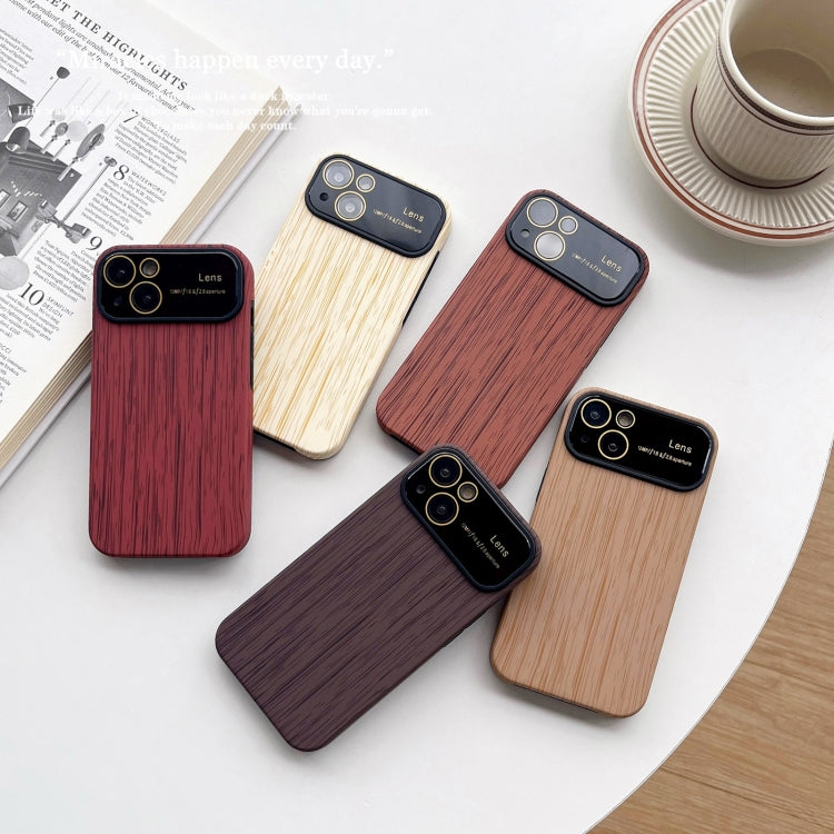 For iPhone 14 Wood Grain TPU Phone Case with Lens Film(Beige) - iPhone 14 Cases by buy2fix | Online Shopping UK | buy2fix