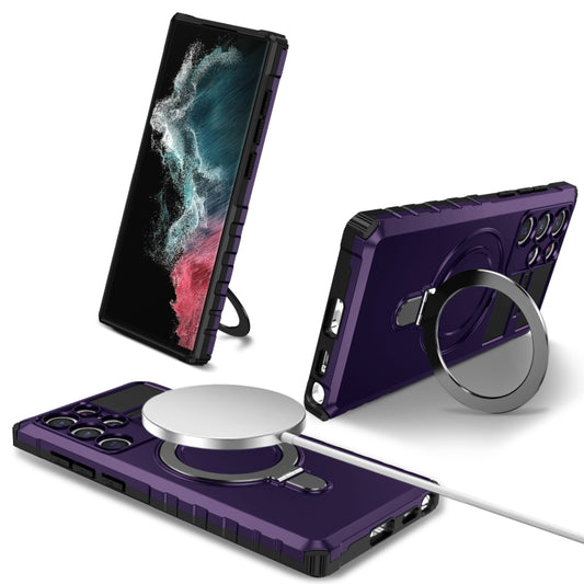 For Samsung Galaxy S22 Ultra 5G MagSafe Magnetic Holder Phone Case(Purple) - Galaxy S22 Ultra 5G Cases by buy2fix | Online Shopping UK | buy2fix