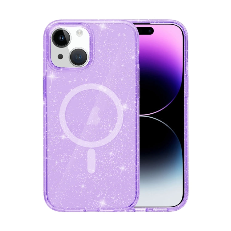 For iPhone 15 Terminator Style Glitter Powder MagSafe Magnetic Phone Case(Purple) - iPhone 15 Cases by buy2fix | Online Shopping UK | buy2fix