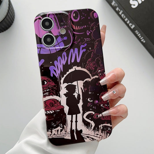 For iPhone 11 Painted Pattern Precise Hole PC Phone Case(Black Purple Umbrella Boy) - iPhone 11 Cases by buy2fix | Online Shopping UK | buy2fix