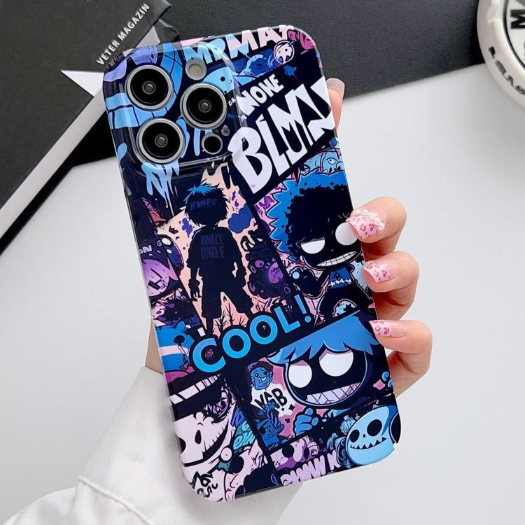 For iPhone 15 Pro Max Painted Pattern Precise Hole PC Phone Case(Purple Comics) - iPhone 15 Pro Max Cases by buy2fix | Online Shopping UK | buy2fix