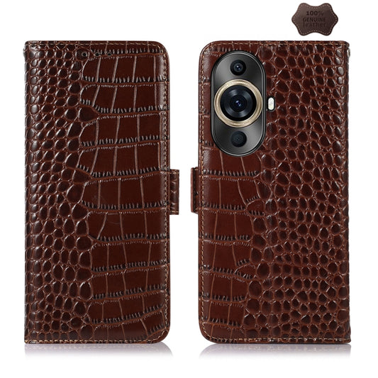 For Huawei Nova 11 Pro / 11 Ultra Crocodile Top Layer Cowhide Leather Phone Case(Brown) - Huawei Cases by buy2fix | Online Shopping UK | buy2fix