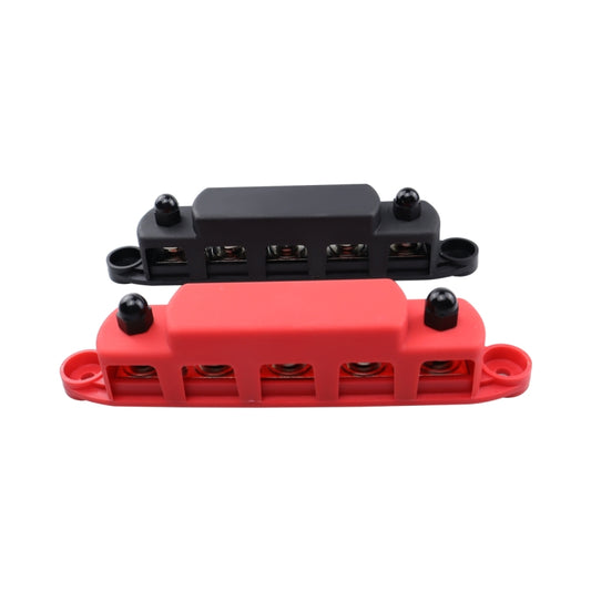 CP-4123 1 Pair RV Yacht M8 Single Row 5-way Power Distribution Block Busbar with Cover(Black + Red) - Booster Cable & Clip by buy2fix | Online Shopping UK | buy2fix