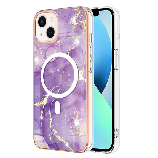 For iPhone 14 Plus Marble Pattern Dual-side IMD Magsafe TPU Phone Case(Purple 002) - iPhone 14 Plus Cases by buy2fix | Online Shopping UK | buy2fix