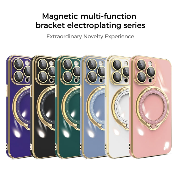 For iPhone 15 Multifunction Electroplating MagSafe Holder Phone Case(Pink) - iPhone 15 Cases by buy2fix | Online Shopping UK | buy2fix