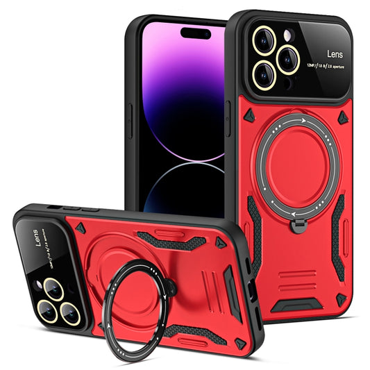 For iPhone 14 Pro Max Large Window MagSafe Holder Phone Case(Red) - iPhone 14 Pro Max Cases by buy2fix | Online Shopping UK | buy2fix