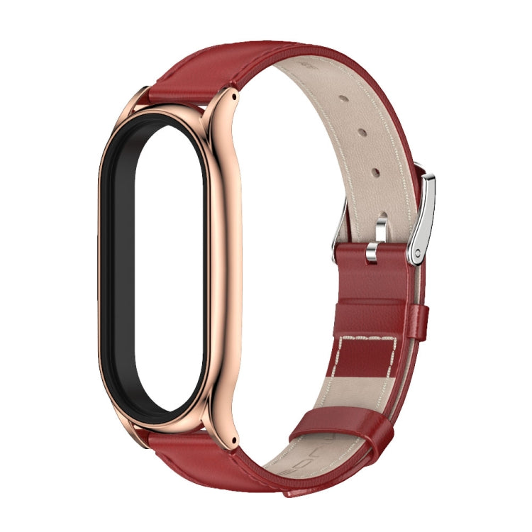 For Xiaomi Mi Band 8 Mijobs Plus Case Genuine Leather Watch Band(Red Rose Gold) - Watch Bands by MIJOBS | Online Shopping UK | buy2fix