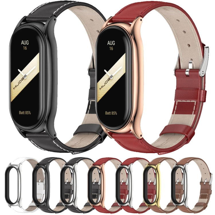 For Xiaomi Mi Band 8 Mijobs Plus Case Genuine Leather Watch Band(Red Rose Gold) - Watch Bands by MIJOBS | Online Shopping UK | buy2fix