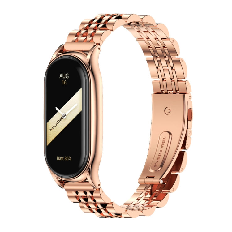 For Xiaomi Mi Band 8 Mijobs Plus Case Seven Bead Metal Stainless Steel Watch Band(Rose Gold) - Watch Bands by MIJOBS | Online Shopping UK | buy2fix