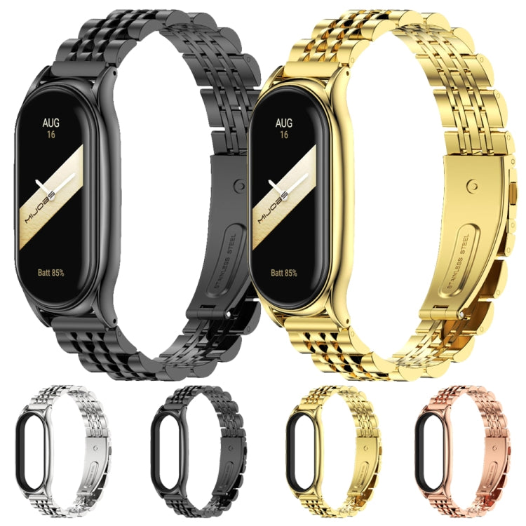 For Xiaomi Mi Band 8 Mijobs Plus Case Seven Bead Metal Stainless Steel Watch Band(Rose Gold) - Watch Bands by MIJOBS | Online Shopping UK | buy2fix