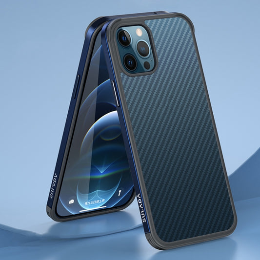 For iPhone 13 Pro SULADA Luxury 3D Carbon Fiber Textured Metal + TPU Frame Phone Case(Sea Blue) - iPhone 13 Pro Cases by SULADA | Online Shopping UK | buy2fix