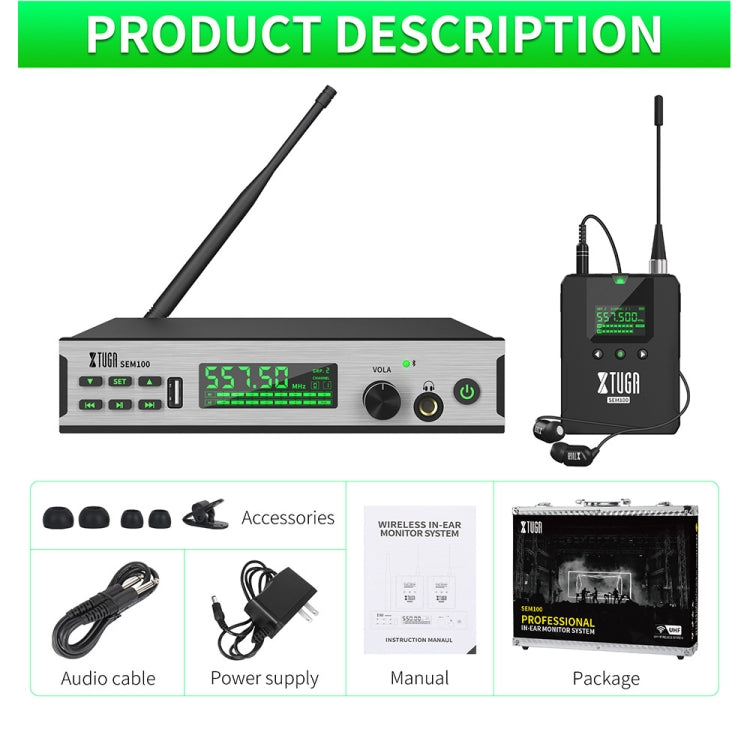 XTUGA SEM100 Professional Wireless In Ear Monitor System 2 BodyPacks(AU Plug) - Microphone by XTUGA | Online Shopping UK | buy2fix