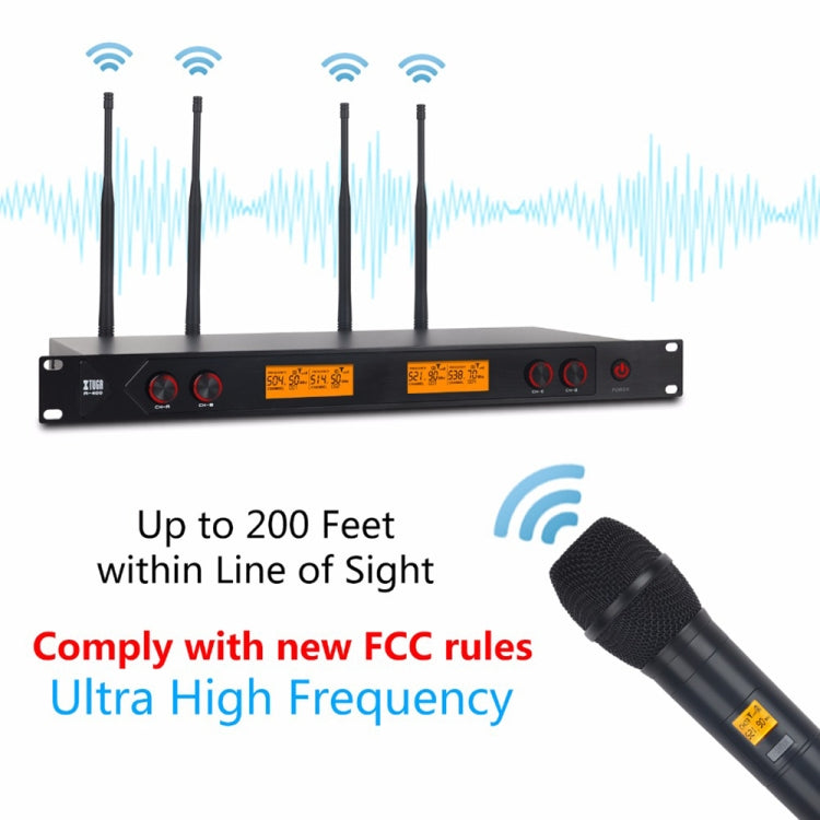 XTUGA A400-HB Professional 4-Channel UHF Wireless Microphone System with 2 Handheld & 2 Headset Microphone(AU Plug) - Microphone by XTUGA | Online Shopping UK | buy2fix