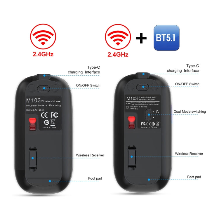 HXSJ M103 1600DPI Dual Mode 2.4GHz + Bluetooth 5.1 Wireless Rechargeable Mouse(Silver) - Wireless Mice by HXSJ | Online Shopping UK | buy2fix