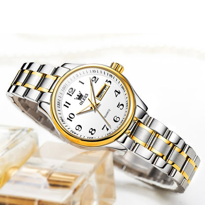 OLEVS 5567 Women Steel Strap Waterproof Quartz Watch(White + Gold) - Metal Strap Watches by OLEVS | Online Shopping UK | buy2fix