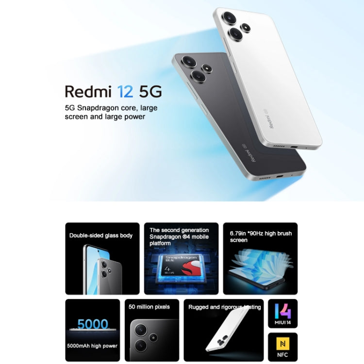 Xiaomi Redmi 12 5G, 8GB+128GB,  6.79 inch MIUI 14 Qualcomm Snapdragon 4 Gen2 Octa Core up to 2.2GHz, Network: 5G, Not Support Google Play(White) - Xiaomi Redmi by Xiaomi | Online Shopping UK | buy2fix