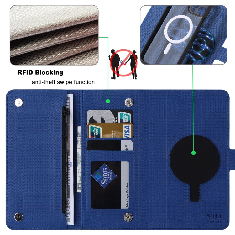 For Samsung Galaxy S23 FE 5G ViLi GHB Series MagSafe Magnetic Zipper Leather Phone Case(Blue) - Galaxy S23 FE 5G Cases by ViLi | Online Shopping UK | buy2fix