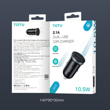 TOTU CC-3 2.1A Dual USB-A Port Car Charger(Grey) - Car Charger by TOTUDESIGN | Online Shopping UK | buy2fix