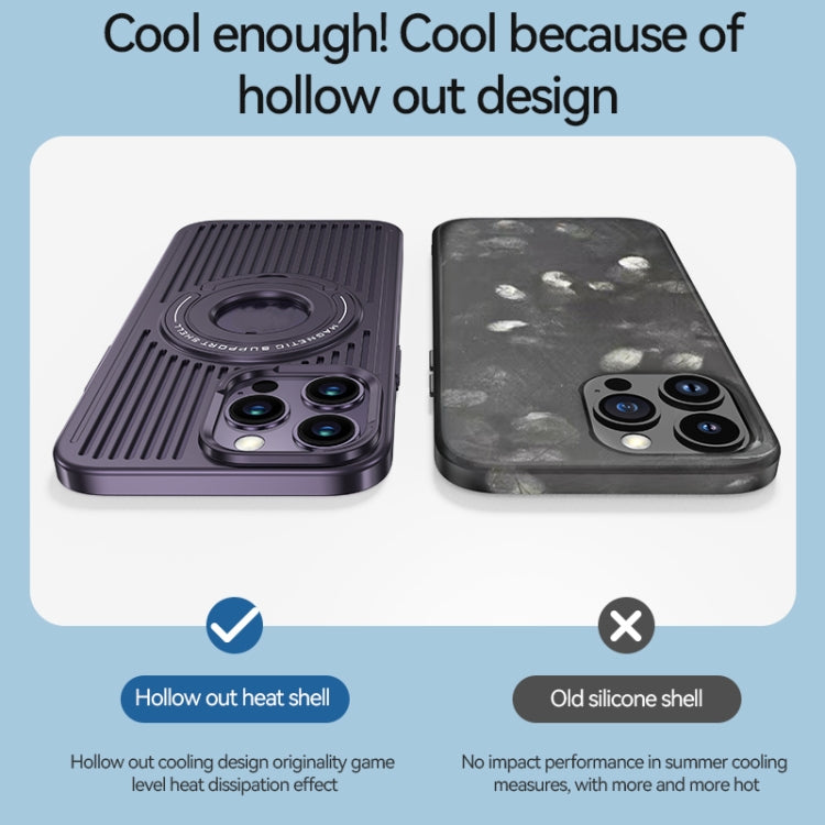 For iPhone 15 Plus Cooling MagSafe Magnetic Ring Holder Phone Case(Purple) - iPhone 15 Pro Max Cases by buy2fix | Online Shopping UK | buy2fix