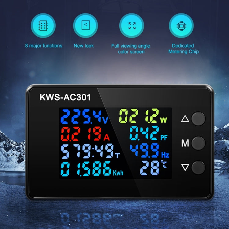 KWS-AC301-20A 50-300V AC Digital Current Voltmeter(Black) - Current & Voltage Tester by buy2fix | Online Shopping UK | buy2fix