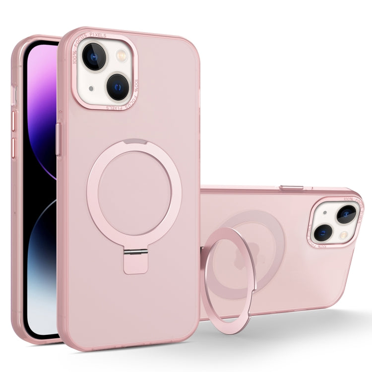 For iPhone 13 MagSafe Metal Holder Frosted Translucent Phone Case(Pink) - iPhone 13 Cases by buy2fix | Online Shopping UK | buy2fix