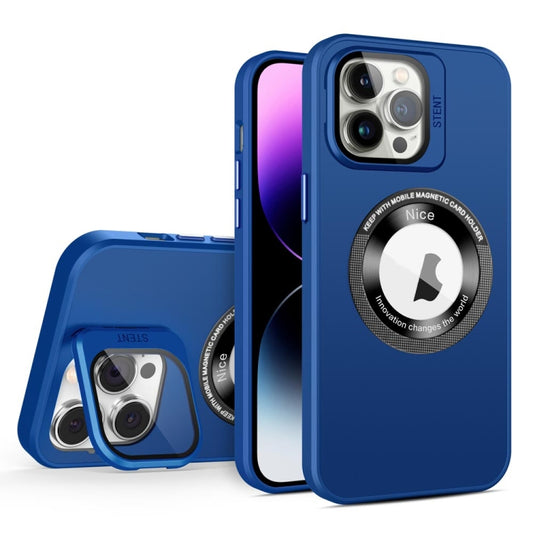 For iPhone 15 Pro Max Skin Feel Magnifier MagSafe Lens Holder Phone Case(Royal Blue) - iPhone 15 Pro Max Cases by buy2fix | Online Shopping UK | buy2fix